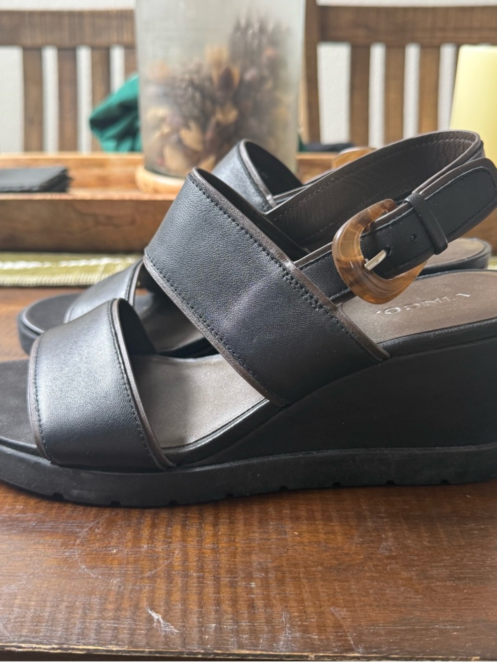 Vince Roma Wedge Slingback Sandal in Black - Size 9.5